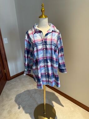 Chaps Striped Button-Up Shirt - Blue & White